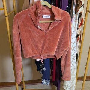 Double Zero Cropped Teddy Jacket in Rusty Coral